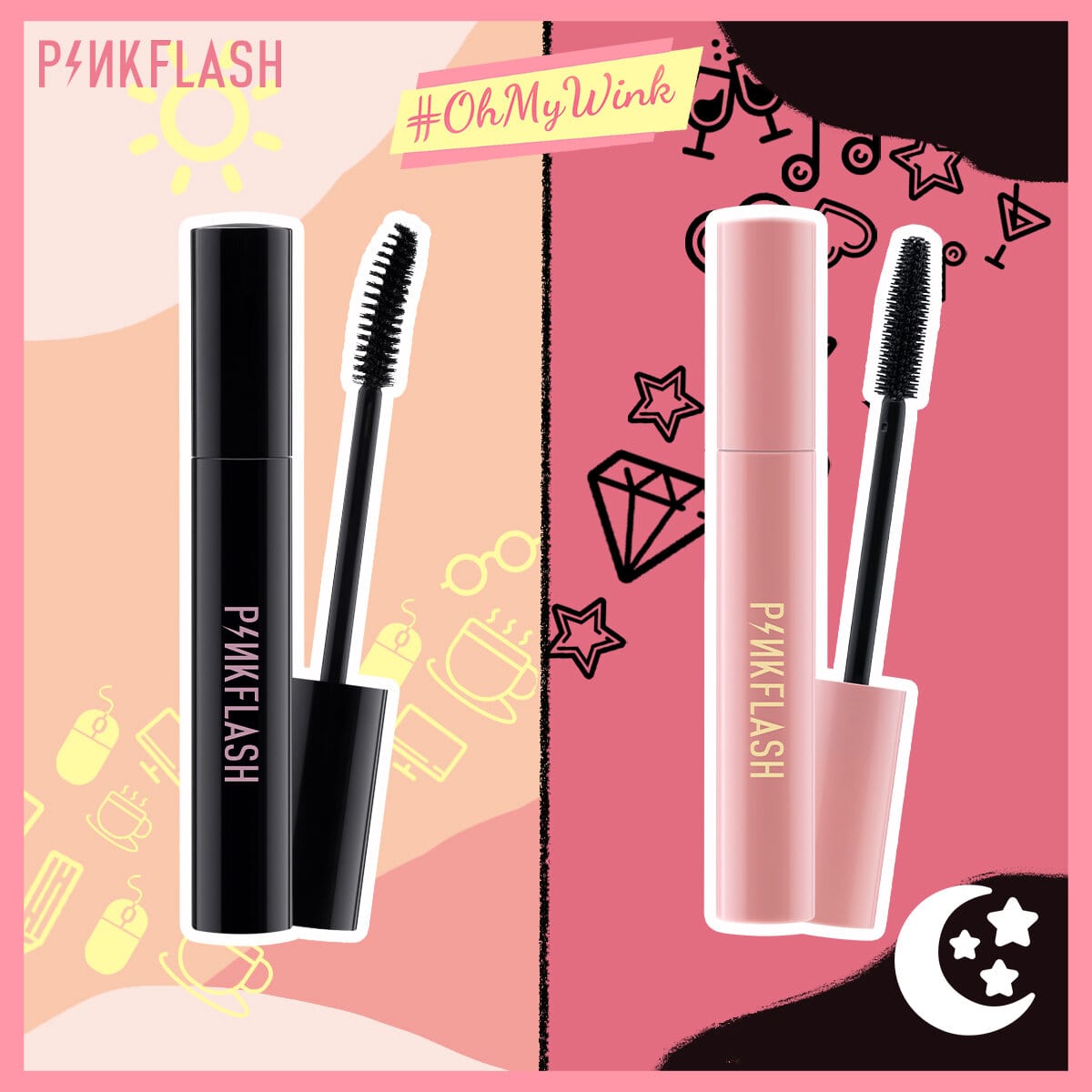 Pink FlashE08 Pink Oil Proof Curl Volume Mascara Focallure